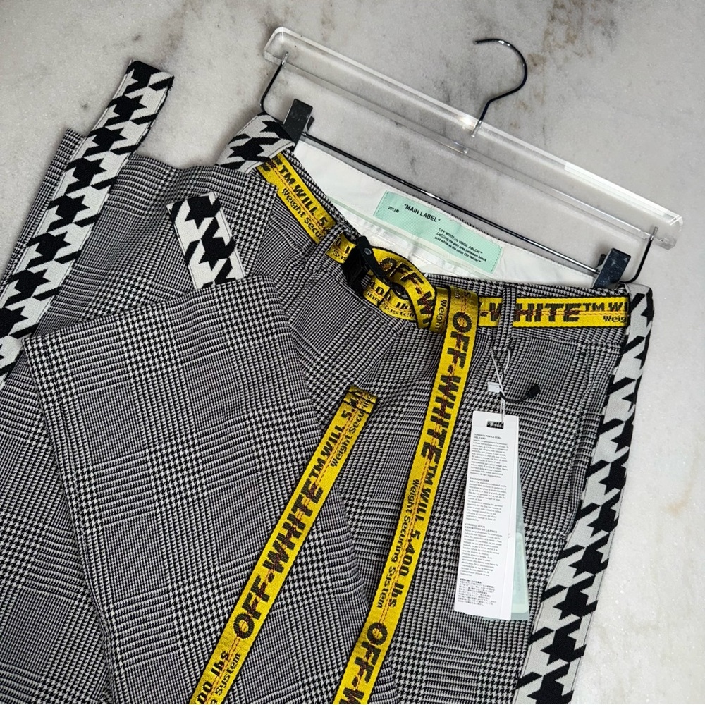 Off-White Virgil Abloh Black And White Plaid Tailored Pants Womens 42 New NWT